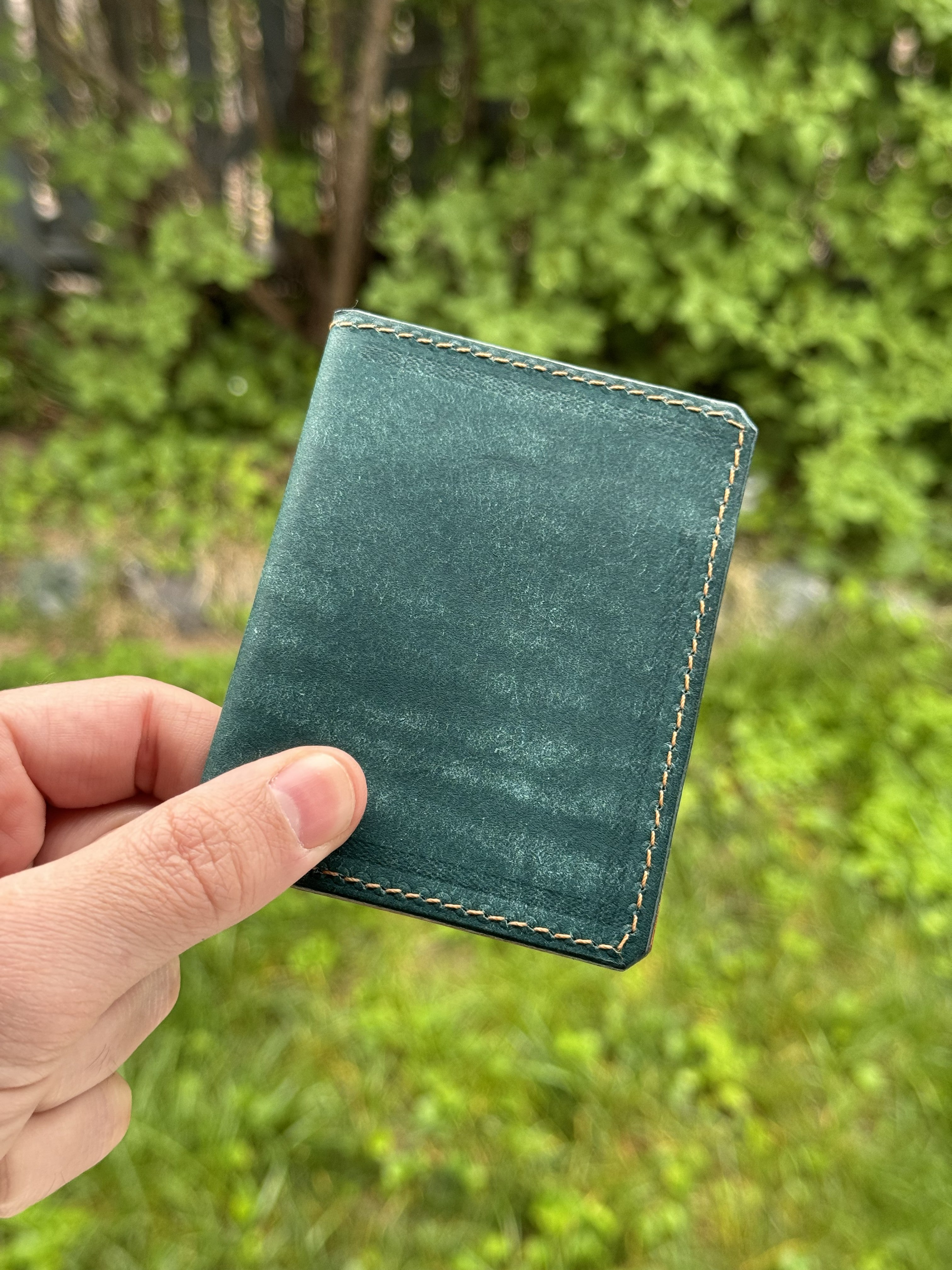 Cevanto blue and tan wallet front view