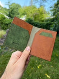 Cevanto green and tan leather wallet inside view