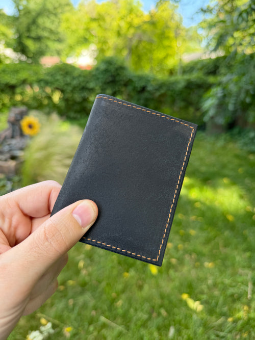 Cevanto blue and tan leather wallet front view